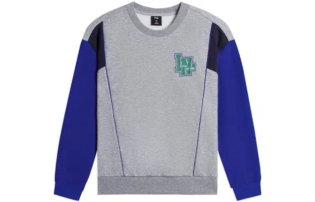 李宁儿童 童装 篮球系列 拼色字母印花加绒加厚保暖套头卫衣 男童 花灰