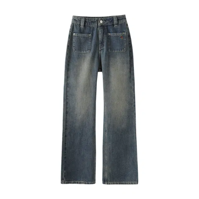 花栗鼠小姐 长腿建模裤 复古休闲高腰贴袋时髦微喇抓绒牛仔裤 女款 蓝色