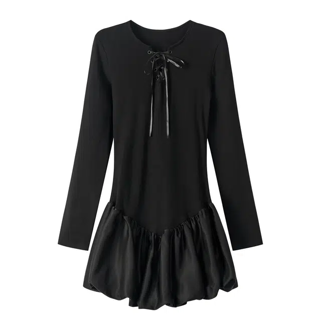 涂诗菲 法式赫本风修身气质百搭长袖连衣裙 女款 黑色