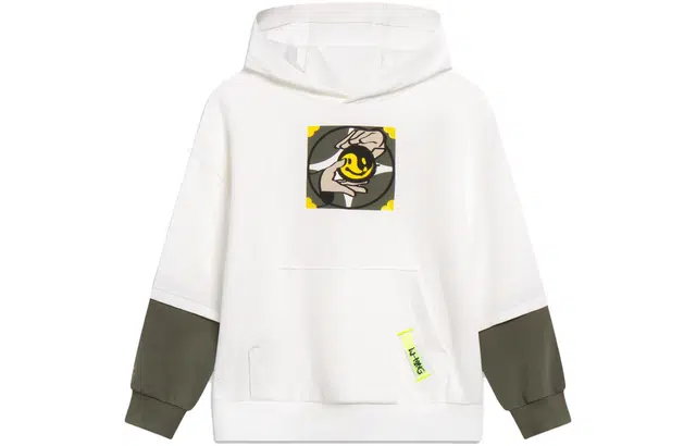 李宁儿童 卡通印花连帽宽松卫衣 儿童款 标准白