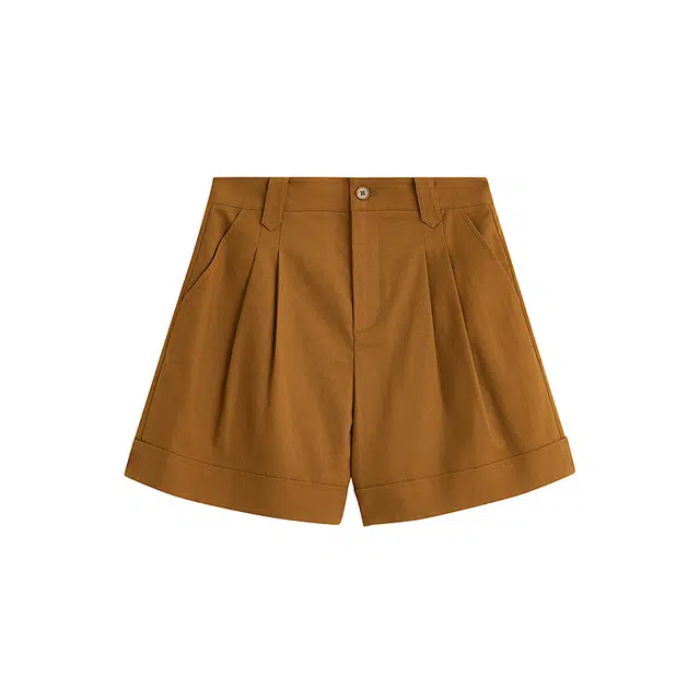 茵曼 复古高腰显瘦宽松·休闲短裤 女款 咖啡色