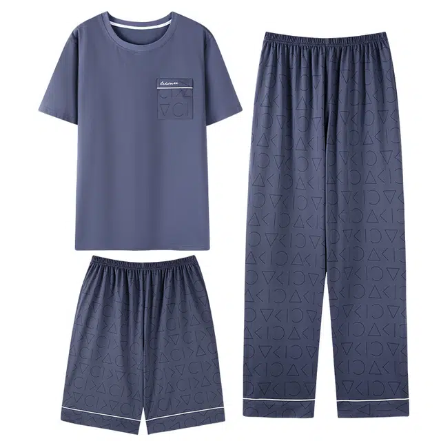 向薇 薄款休闲舒适短袖睡衣套装 男款