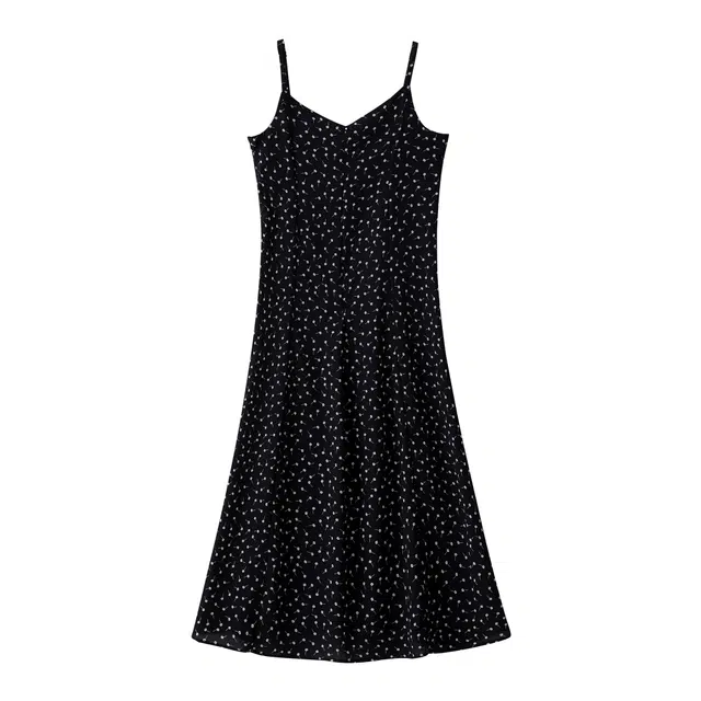 曲韩 法式碎花显瘦中长裙子气质时尚夏季吊带连衣裙 女款 花色