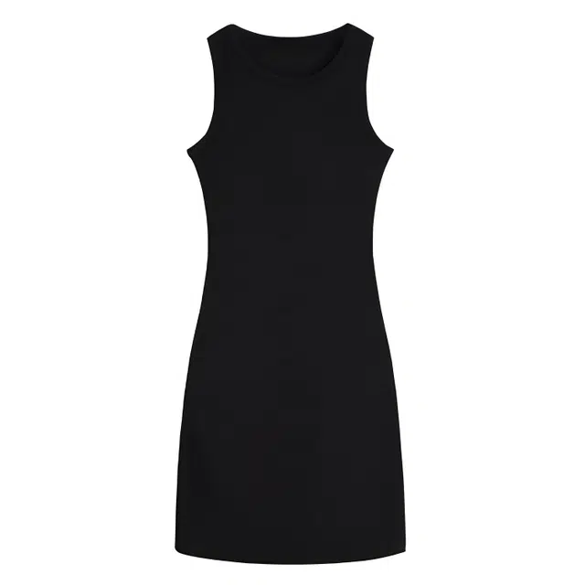 小菊川栗 纯色合身圆领无袖连衣裙 女款 黑色