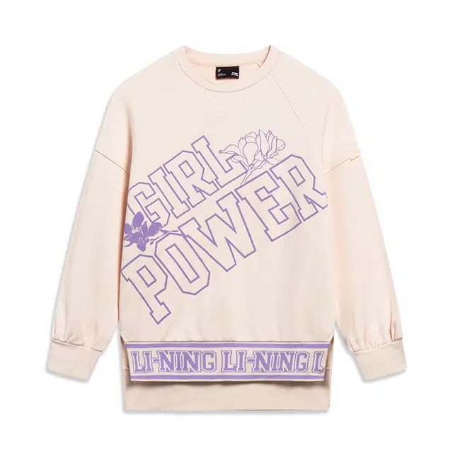 李宁儿童 童装 运动生活系列 字母印花宽松套头卫衣 女童 粉杏色