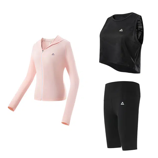 匹克 瑜伽服健身运动服套装 黑色背心五分打底裤三件套 女款