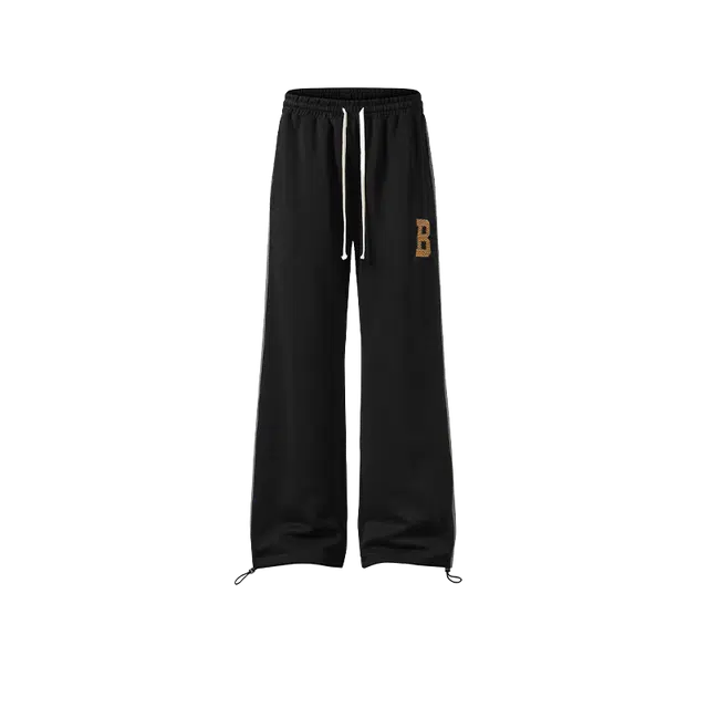 奇迹街区 美式复古字母刺绣宽松阔腿百搭卫裤针织运动裤 男女同款