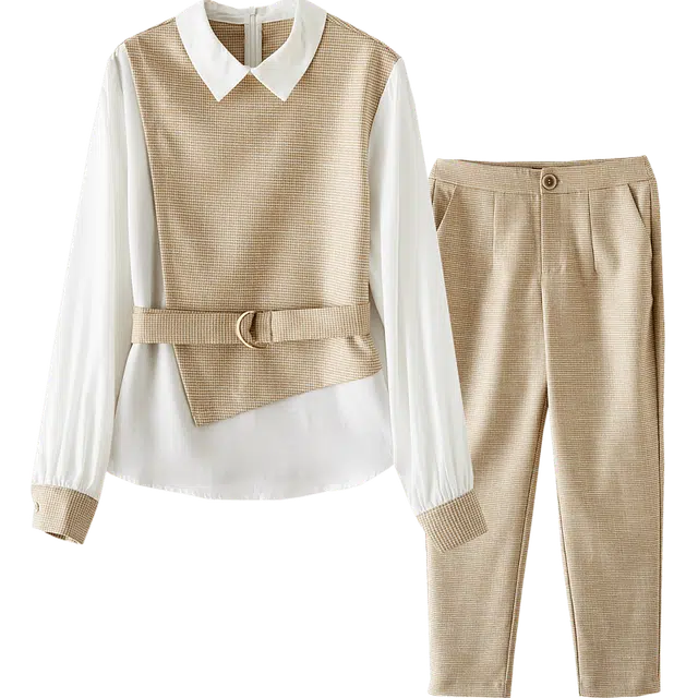 【dme】 衬衫职业套装优雅收腰时尚裤子两件套休闲套装 女款 杏色