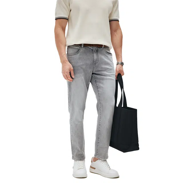 圣赫 重工艺复古水洗舒适四面弹合体牛仔裤 男款 云雾色