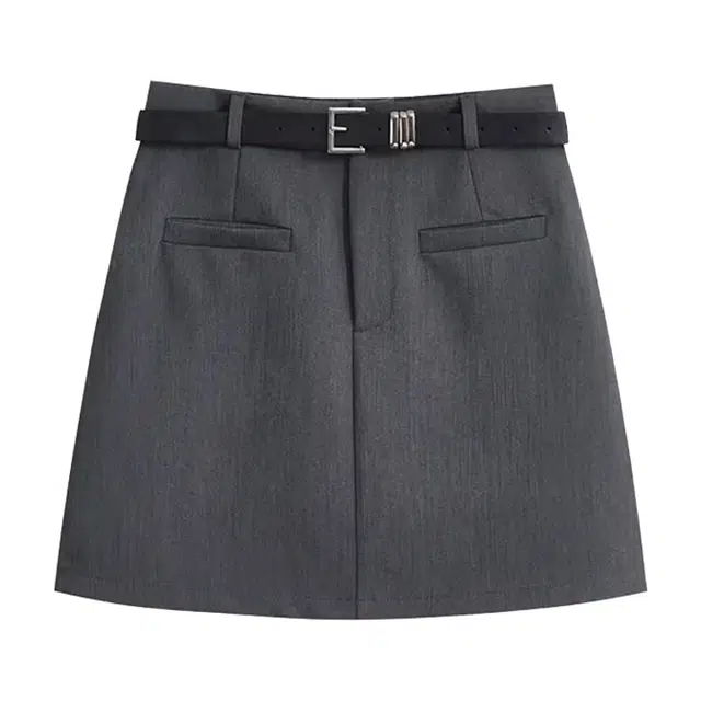 冰淇淋与鲸 学院风简约高腰纯色短款包臀半身休闲短裙 女款 灰色
