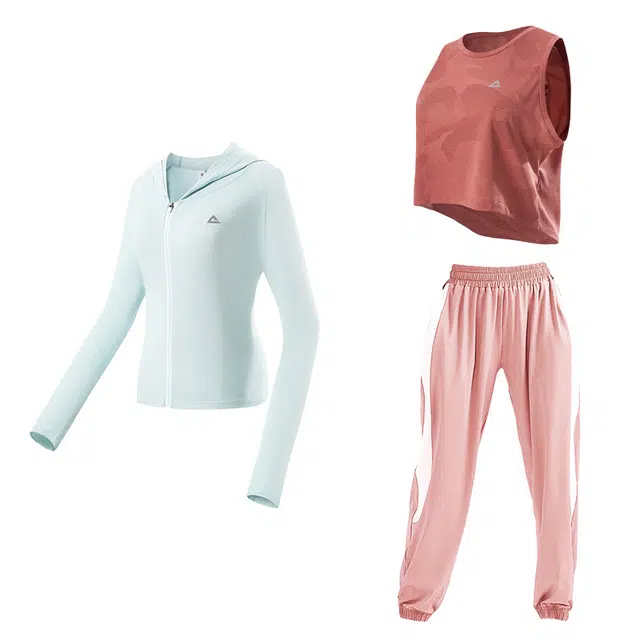 匹克 粉色背心粉白休闲运动裤蓝色紧身外套瑜伽服健身套装 女款