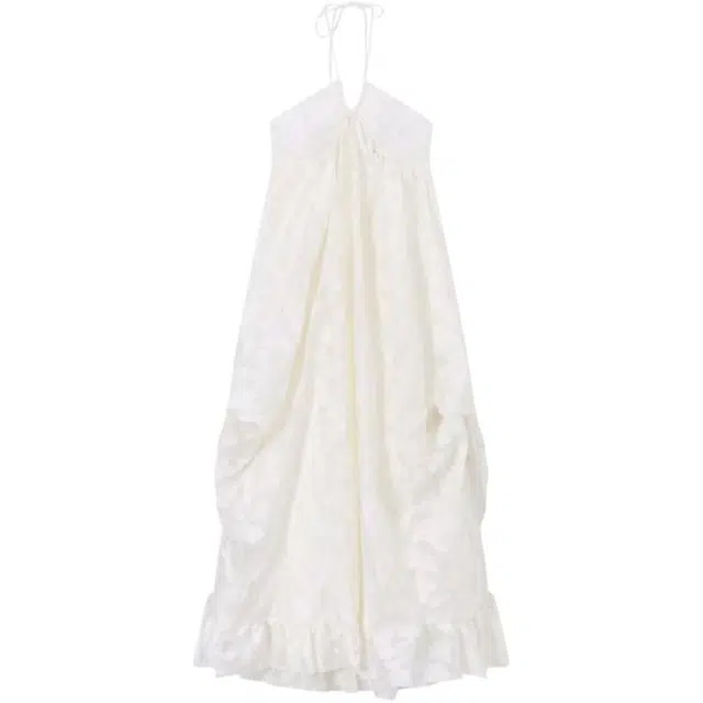 木清清 度假风挂脖带胸垫纯欲风镂空吊带连衣裙 女款 浅杏色