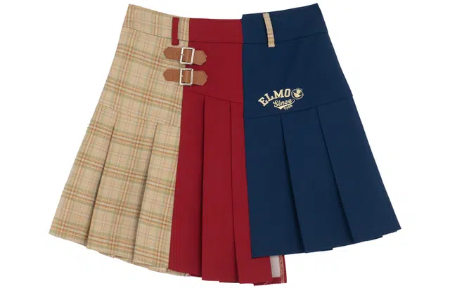 森女部落 原创小众设计感英伦学院风拼接格子撞色裙高腰休闲短裙 女款