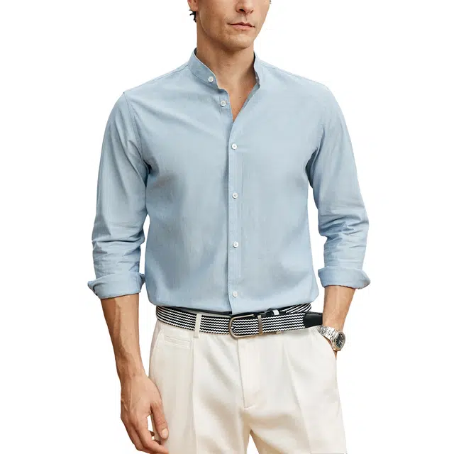 丹宁哲学 宽松日常百搭纯色时尚舒适长袖衬衫 男款 牛仔蓝