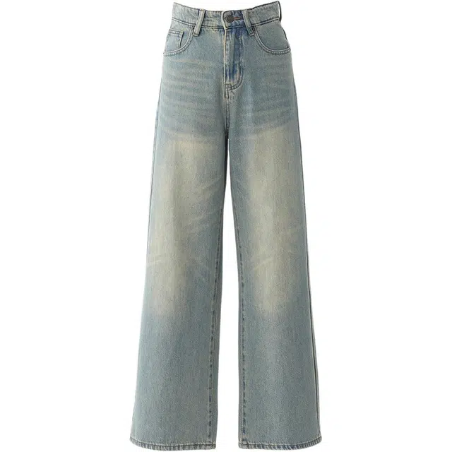 玫丝朵 美式做旧水洗宽松阔腿牛仔裤 女款 复古