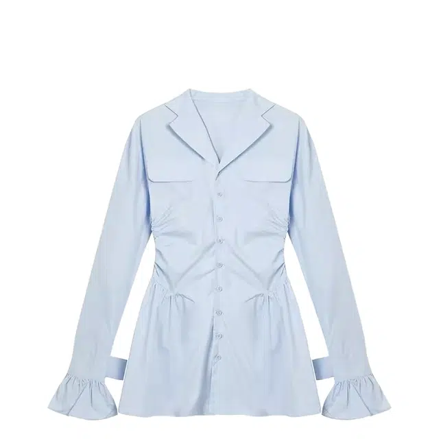 桴生 气质女收腰显瘦小众设计感纯欲衬衫裙小个子辣妹裙长袖连衣裙 女款 蓝色