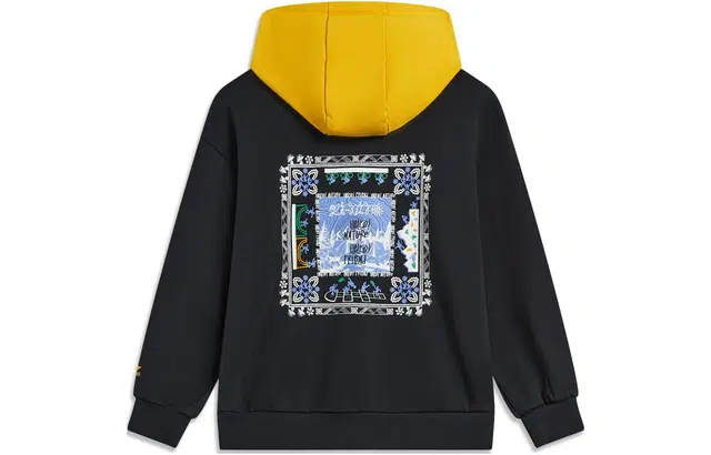 李宁儿童 撞色字母印花连帽宽松套头 卫衣 儿童款 黑色