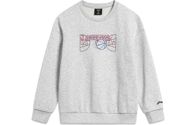 李宁儿童 字母印花圆领宽松休闲套头卫衣 儿童款 花灰深南极灰