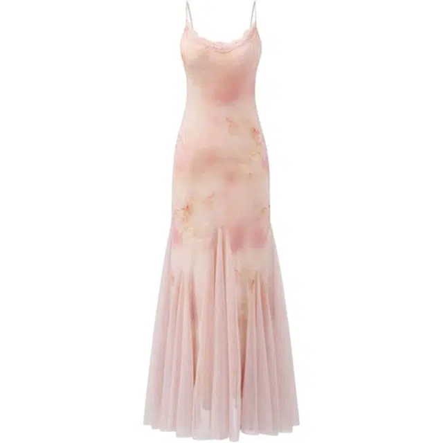 哒头下雨不愁 夏日海边沙滩裙性感渲染印花收腰气质长裙吊带连衣裙 女款