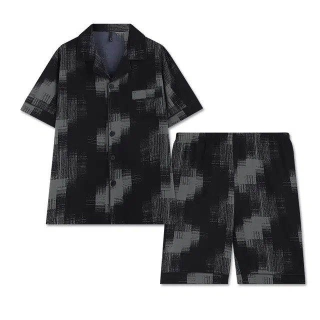 好福份 格子冰丝短袖短裤大码家居服睡衣套装 男款