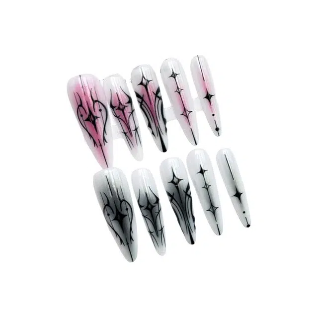 计轩 手工长水滴复古国风  穿戴甲 长款魅钥晕染 细闪