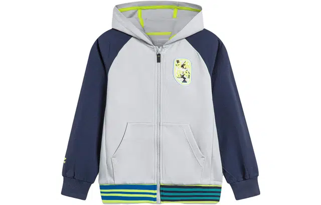 李宁儿童 中国文化系列 山海环游 撞色连帽运动夹克 儿童款 砖灰色深海军蓝