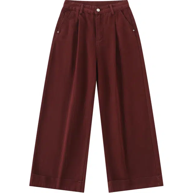 玫丝朵 简约高腰宽松卷边直筒牛仔裤 女款