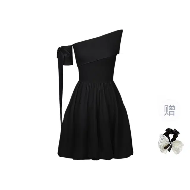 涂诗菲 韩系纯欲风小心机一字肩收腰设计感蓬蓬裙甜美少女无袖连衣裙 女款