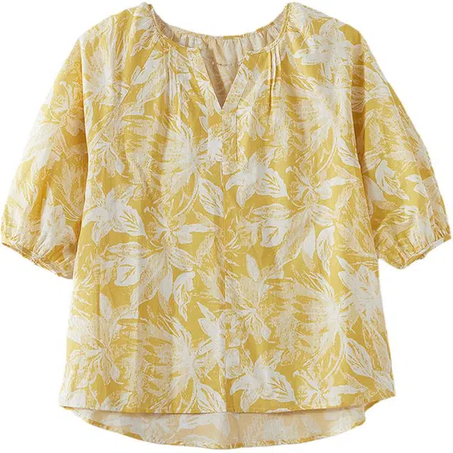 【dme】 印花插肩袖五分袖短袖圆领衬衫 女款