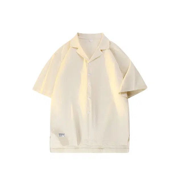 吾皇猫 不规则下摆古巴领纯色基础款休闲宽松轻薄透气日常通勤短袖衬衫 男女同款