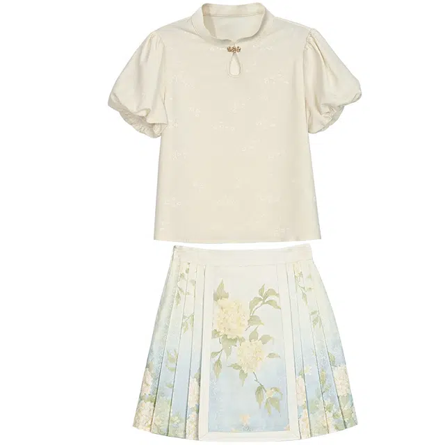 森女部落 原创新中式刺绣马甲温柔衬衫印花马面裙套装 女款