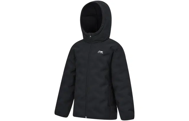 李宁儿童 童装 运动生活系列 纯色连帽短款羽绒服 儿童款 黑色