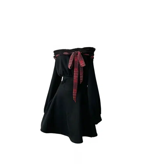 桴生 甜酷少女一字领收腰显瘦加绒冬小个子长袖连衣裙 女款 黑色