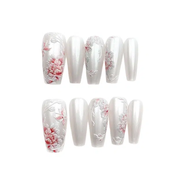 计轩 珠光刺绣宋绣清韵  穿戴甲 长款白色跳色 国风