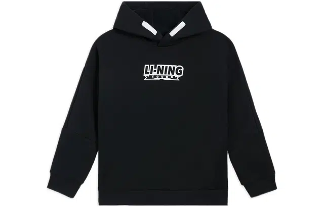 李宁 童装 篮球系列 字母印花连帽套头抓绒卫衣 男童 新标准黑