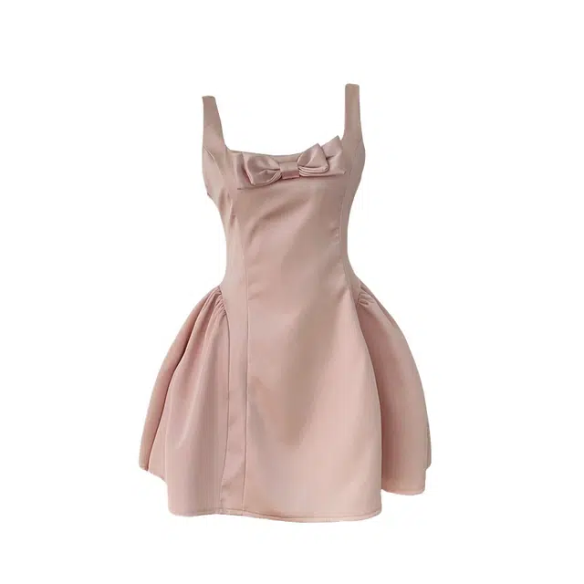 涂诗菲 甜美纯欲风蝴蝶结吊带连衣裙 女款 粉色