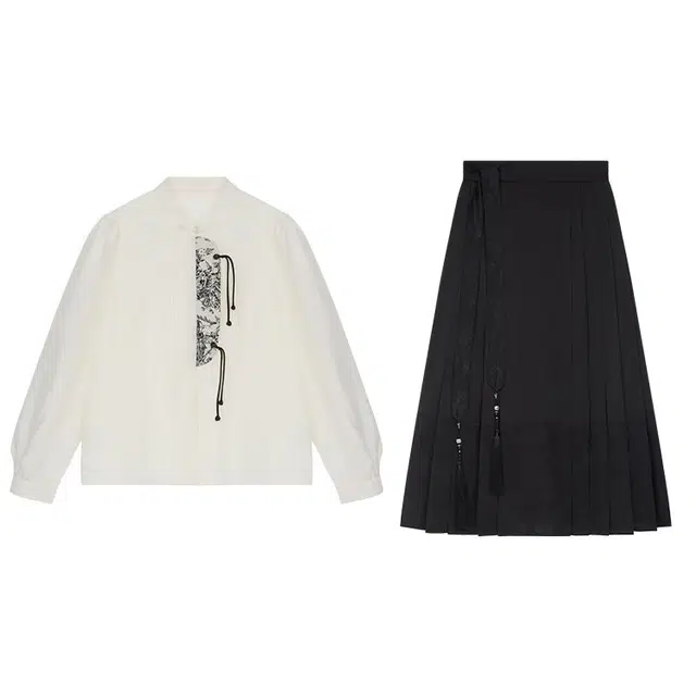 花山家的猫 立领长袖衬衫纯色马面裙裙装套装 女款