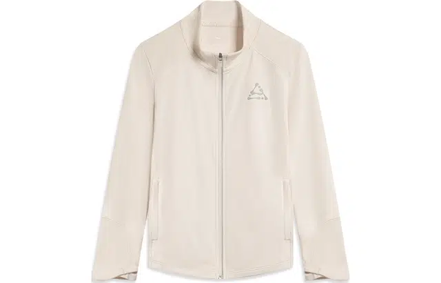 李宁儿童 童装 综合体能系列 纯色高弹修身针织运动夹克 女童 粉杏色