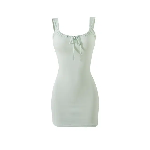 花山家的猫 蝴蝶结领口纯色纯欲校园风收腰短款吊带连衣裙 女款