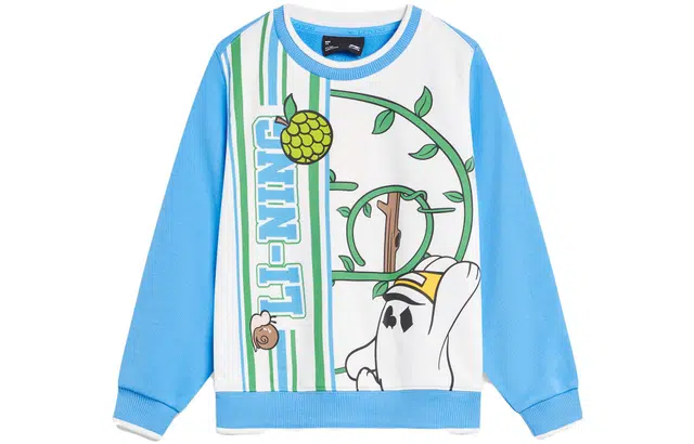 李宁儿童 童装 运动潮流系列 卡通动漫字母圆领套头卫衣 男童 新疆蓝