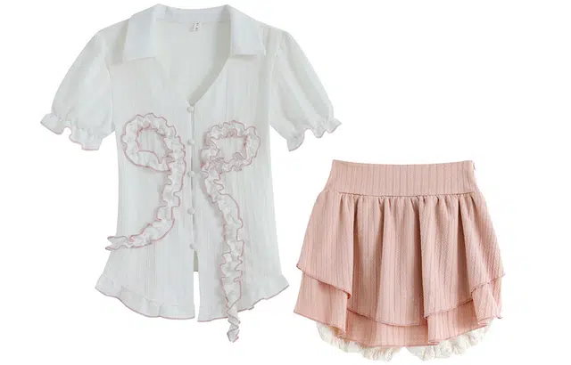 九条喵 简约短袖衬衫半身芭蕾短裙裙装套装 女款