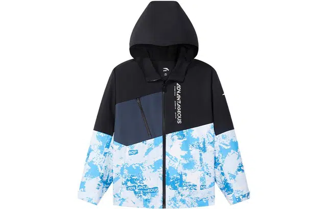 安踏儿童 小软壳拼色丝光绒连帽防风保暖舒适夹克 儿童款 梦幻黑