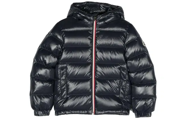 Moncler Colorblock Zip Hoodie Down Jacket Kids Navy Blue