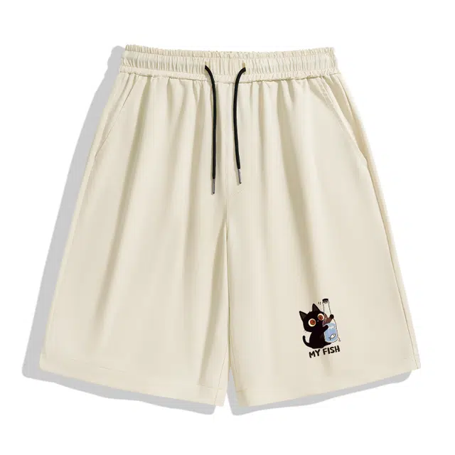 棉致 纯色冰丝简约宽松舒适直筒透气户外速干沙滩篮球运动五分休闲短裤 男女同款