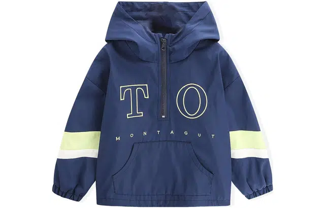梦特娇 童装 露营防风字母印花连帽夹克外套 男童 蓝色
