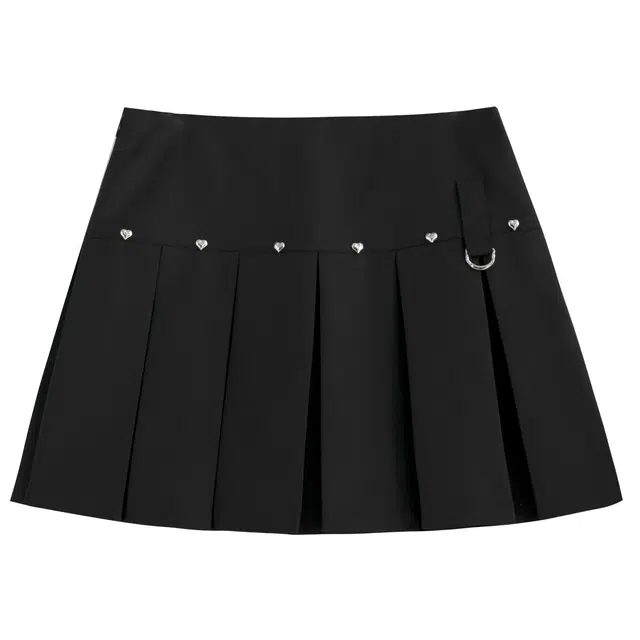 九条喵 学院风纯色铆钉百褶休闲短裙 女款 黑色