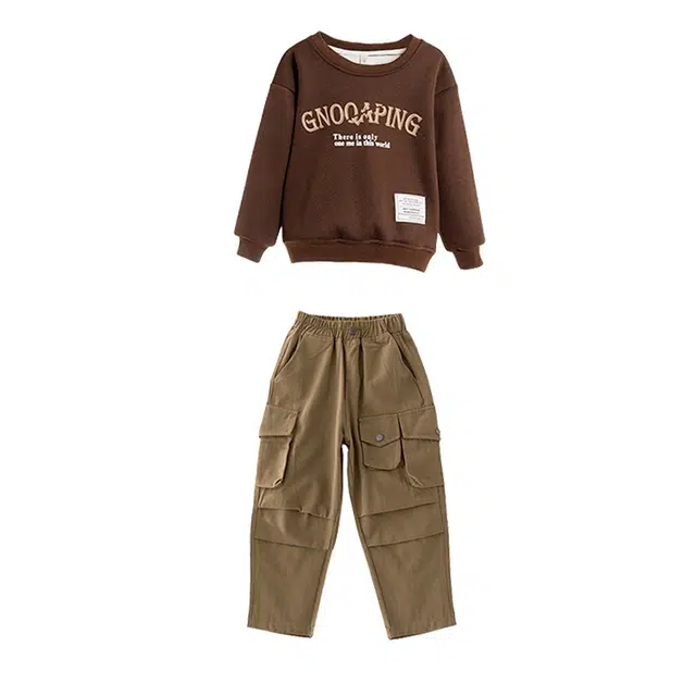 憨憨象 字母舒适宽松圆领卫衣潮酷耐磨防风保暖工装裤休闲运动套装 青少年