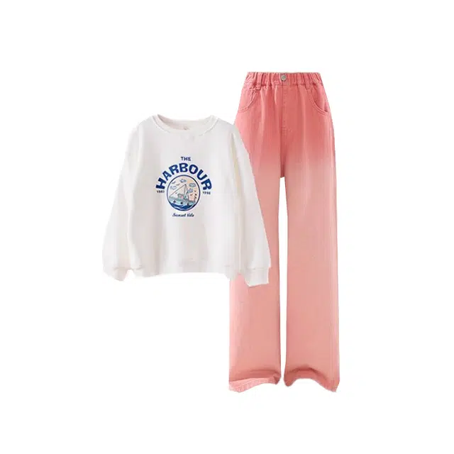 憨憨象 字母时尚简约卫衣宽松显瘦牛仔裤休闲运动套装 青少年