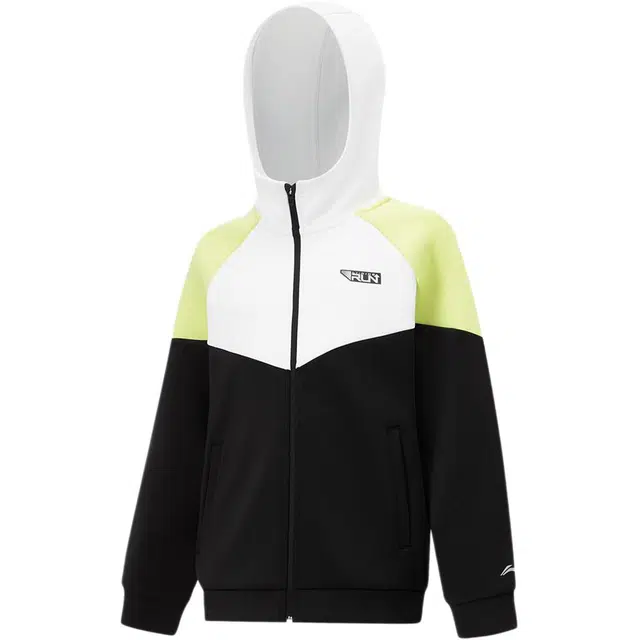 儿童款 李宁儿童 综合体能系列 拼色连帽反光休闲卫衣 黑色