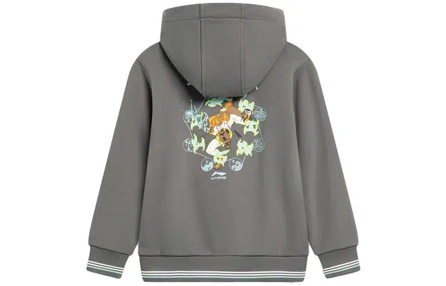 李宁儿童 童装 中国文化系列 后背绘画套头连帽卫衣 男童 马路灰